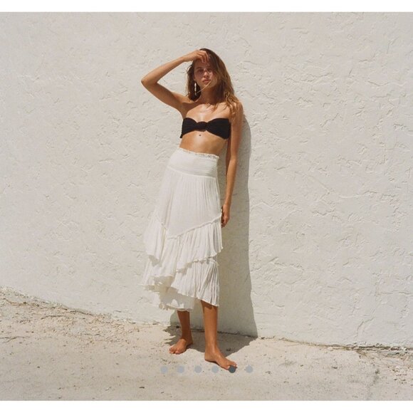 Free People Boho White Ruffled Hem Flowy Asymmetrical Convertible Skirt Dress - Picture 10 of 16